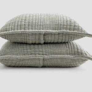 Quince Channel Stitch Pillow Sham Set (2) King Size Soft Green NEW